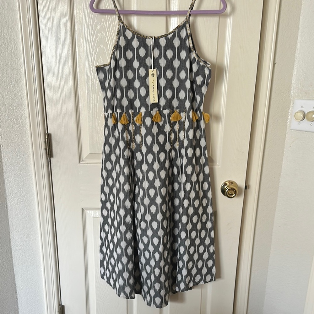 Uncle Frank Gray and White Patterned Sundress Dress with Yellow Accents